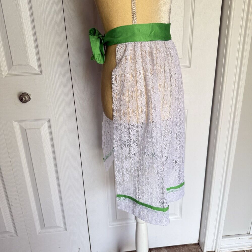 VINTAGE APRON LACE WHITE END GREEN COLOR - Picture 4 of 12